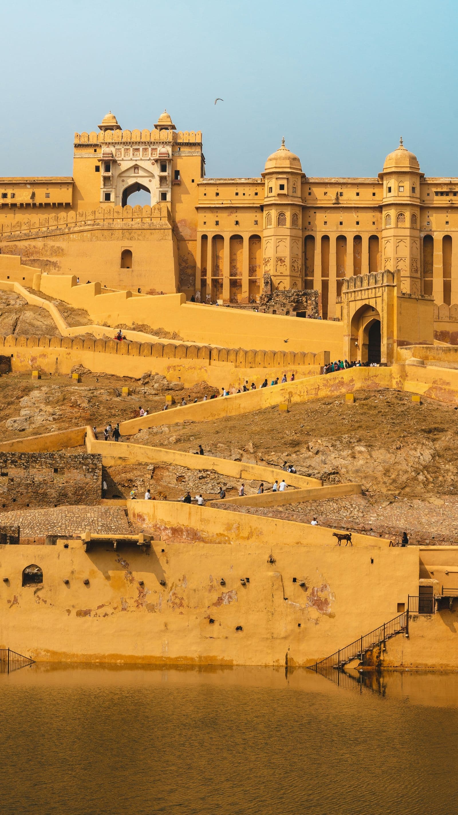 Heritage palace architecture and courtyards in Rajasthan at golden hour