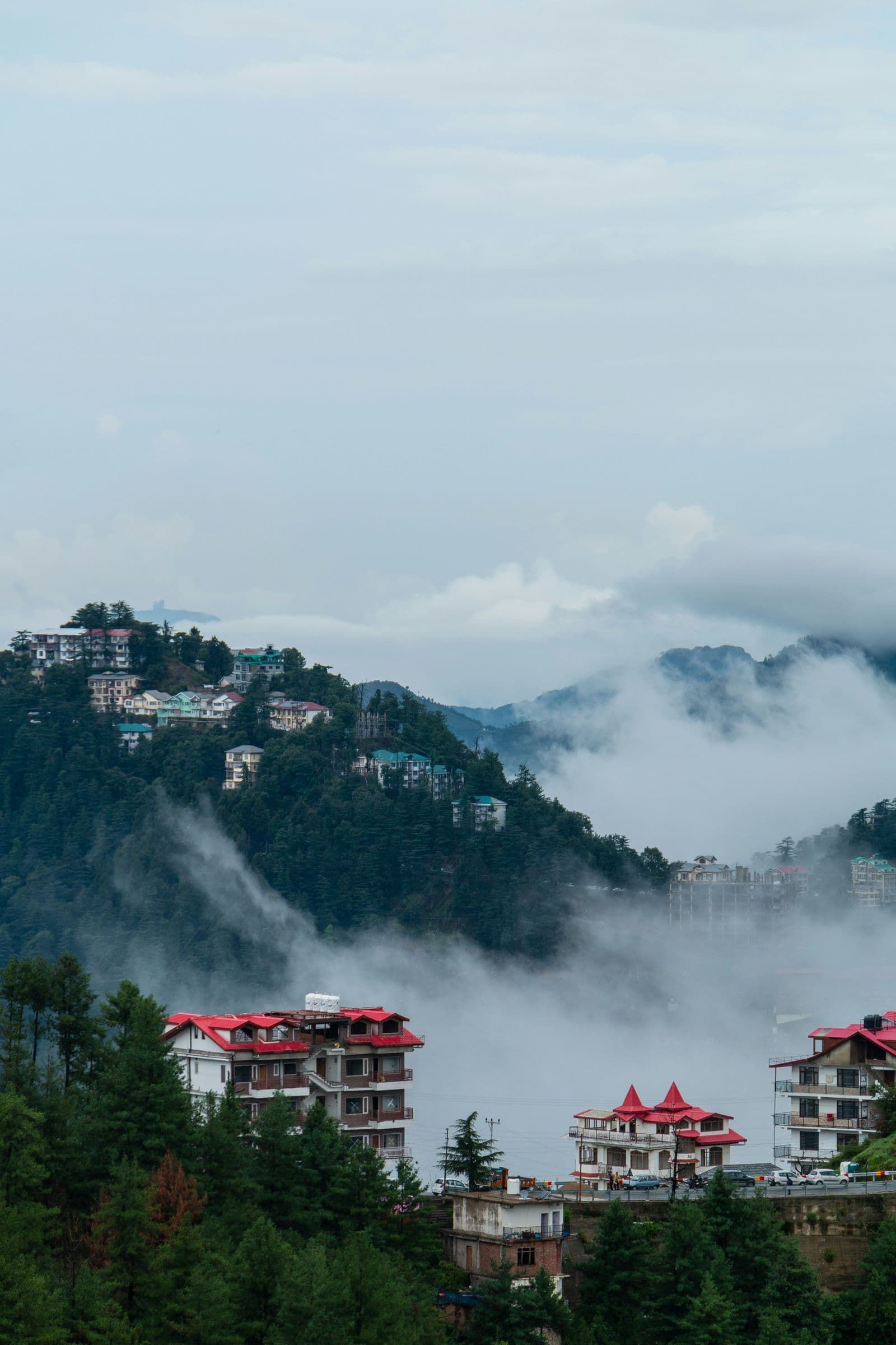 Shimla Mall Road and mountain views